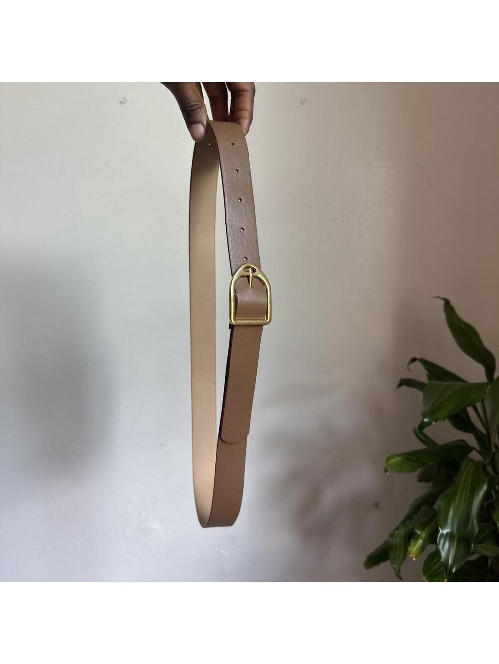 Minimalist tan faux leather belt with gold buckle Fits S-L